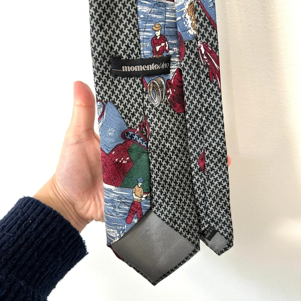 VTG MomentoUno Fly Fishing Tie Silk Houndstooth Wide 3.5 Angler Novelty 90s 3.5